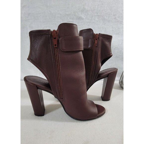 Vince Womens Burgundy Brigham Oxblood Open Toe Bootie Leather Upper‎ Size 7M - Picture 5 of 13
